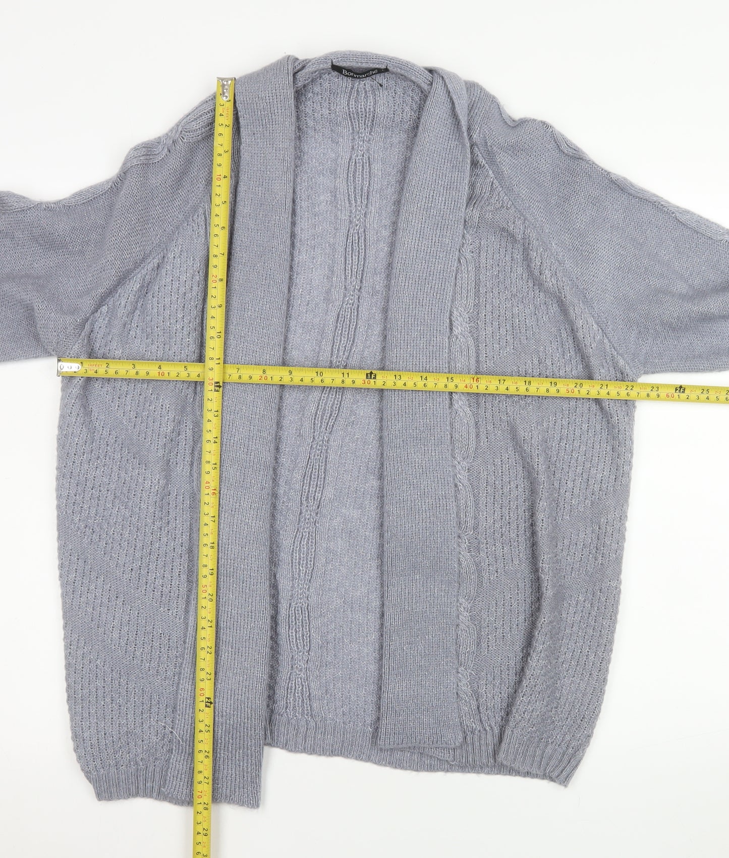 Bonmarché Womens Grey Cable-Knit Open Long Sleeve Cardigan L