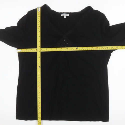 Gold Women’s Black Long Sleeve V-Neck Stretch Tunic Top Size 14