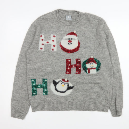 George Mens Grey Christmas Jumper M Santa Snowman Penguin Pullover