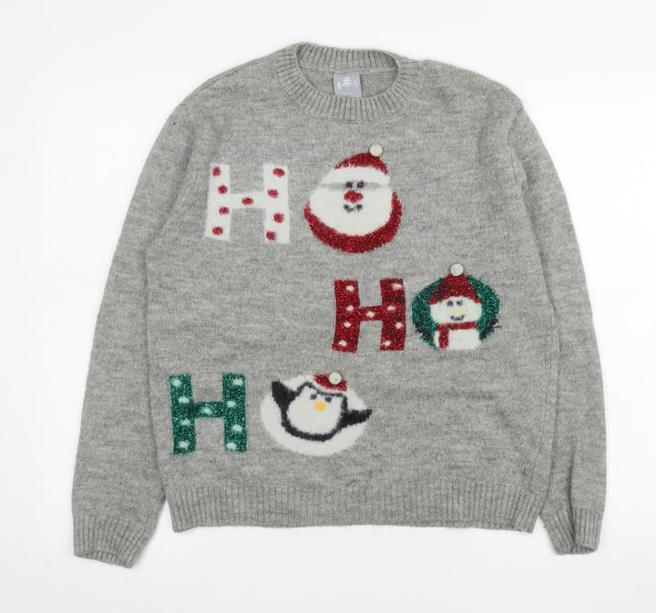 George Mens Grey Christmas Jumper M Santa Snowman Penguin Pullover