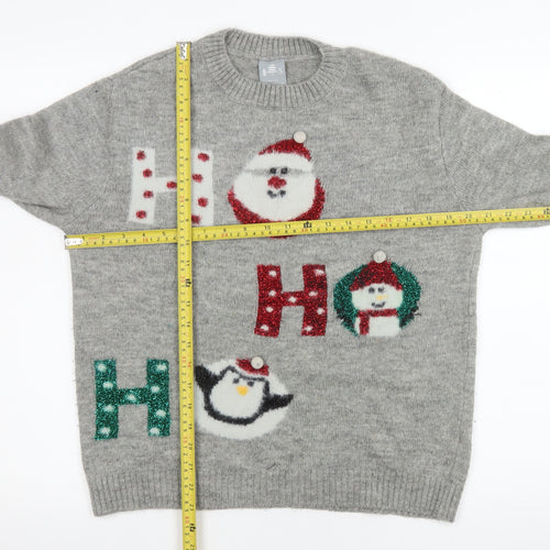 George Mens Grey Christmas Jumper M Santa Snowman Penguin Pullover