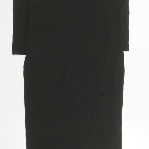 H&M Women Black Bodycon Midi Dress Size 8 3/4 Sleeve Stretch