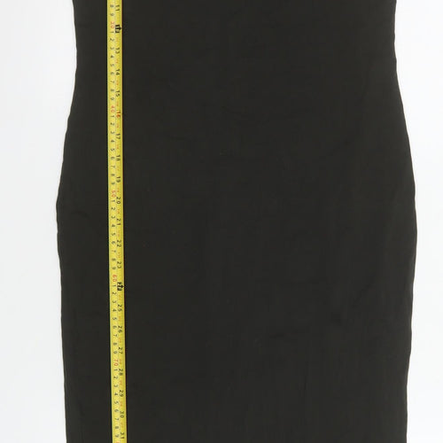 H&M Women Black Bodycon Midi Dress Size 8 3/4 Sleeve Stretch