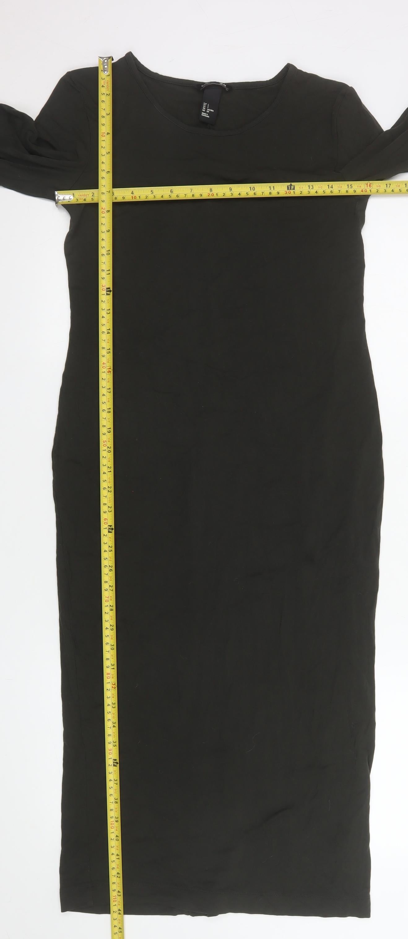 H&M Women Black Bodycon Midi Dress Size 8 3/4 Sleeve Stretch