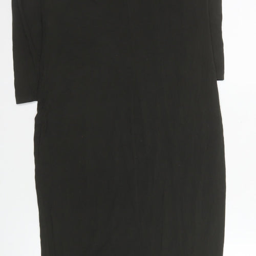 H&M Women Black Bodycon Midi Dress Size 8 3/4 Sleeve Stretch
