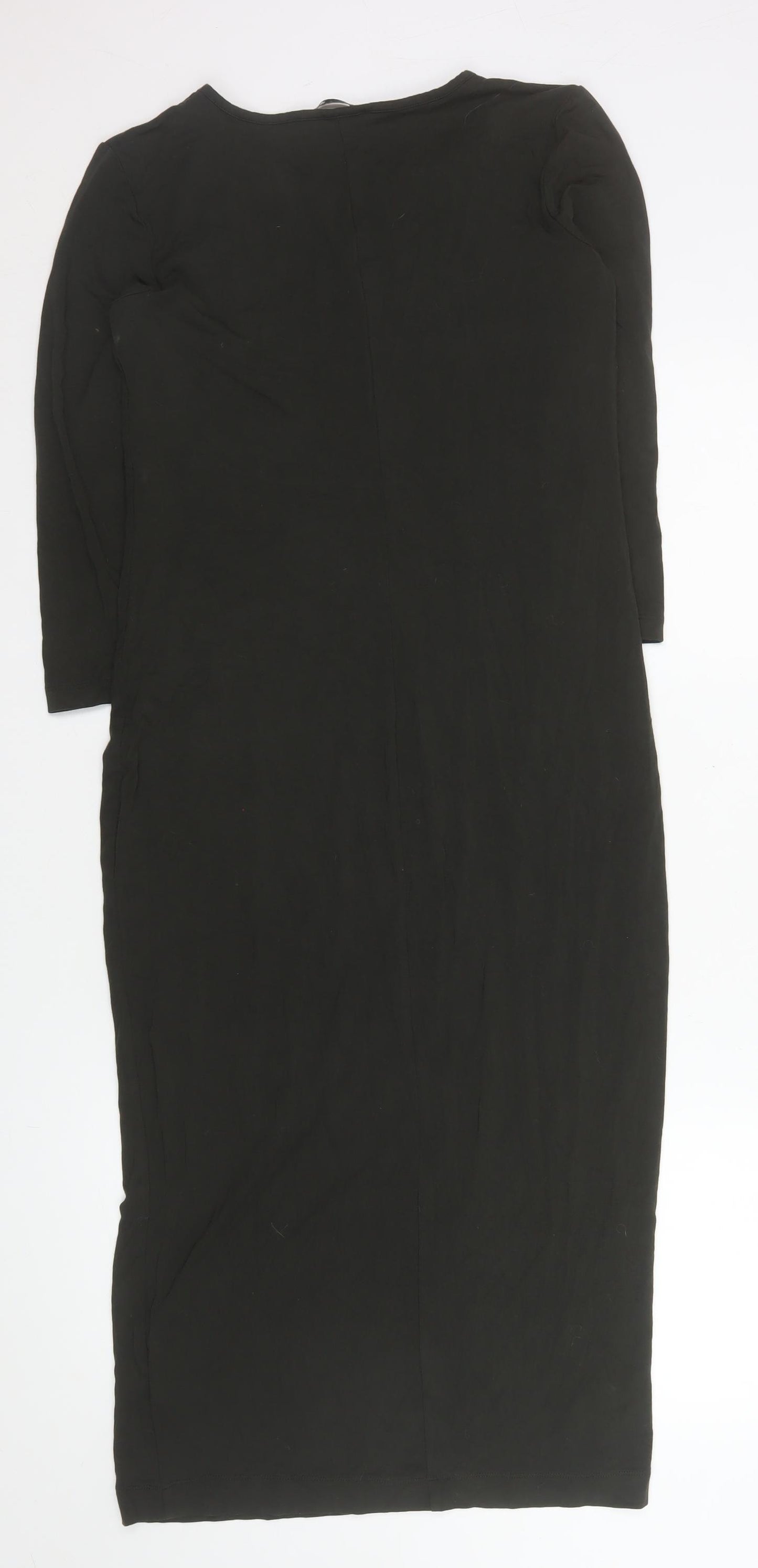 H&M Women Black Bodycon Midi Dress Size 8 3/4 Sleeve Stretch