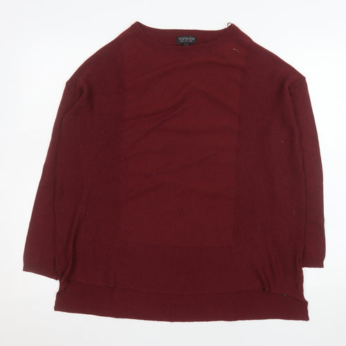 Topshop Women Red Size 6 Relaxed Fit 3/4 Sleeve Knit Jumper