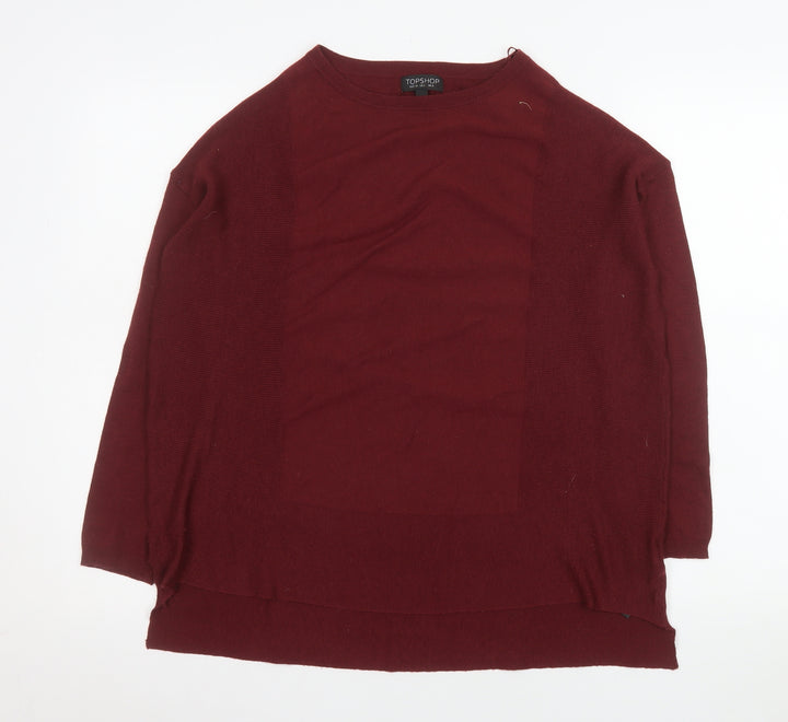 Topshop Women Red Size 6 Relaxed Fit 3/4 Sleeve Knit Jumper