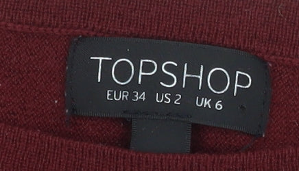Topshop Women Red Size 6 Relaxed Fit 3/4 Sleeve Knit Jumper