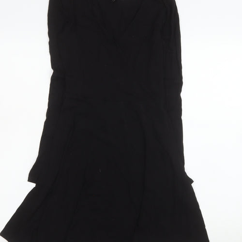 H&M Women Black Wrap Dress Size 6 Long Sleeve Viscose Stretch
