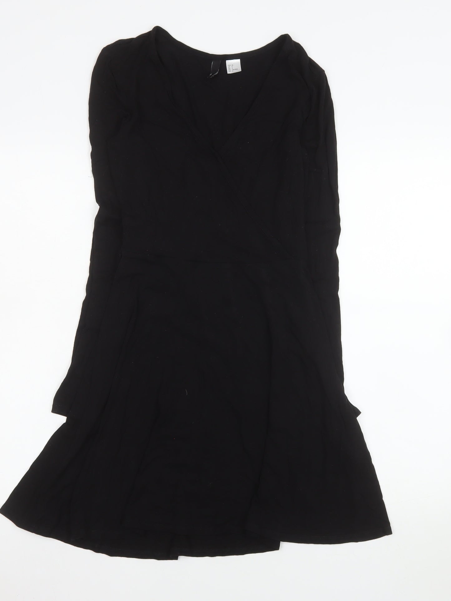 H&M Women Black Wrap Dress Size 6 Long Sleeve Viscose Stretch