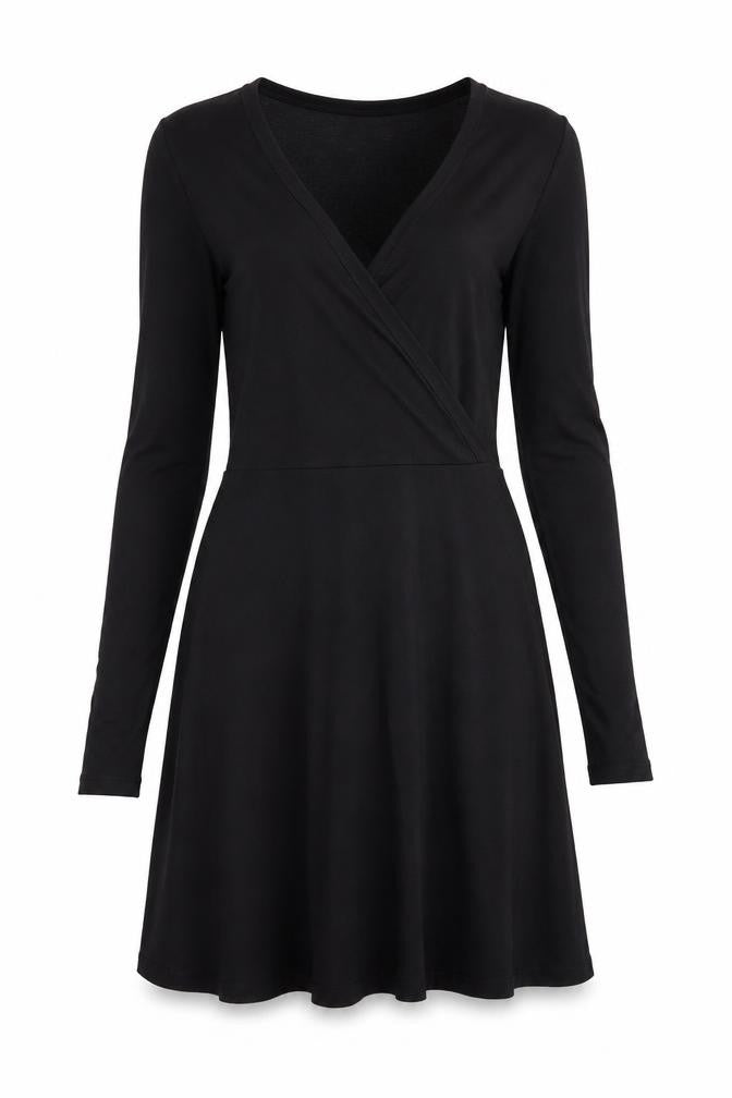 H&M Women Black Wrap Dress Size 6 Long Sleeve Viscose Stretch