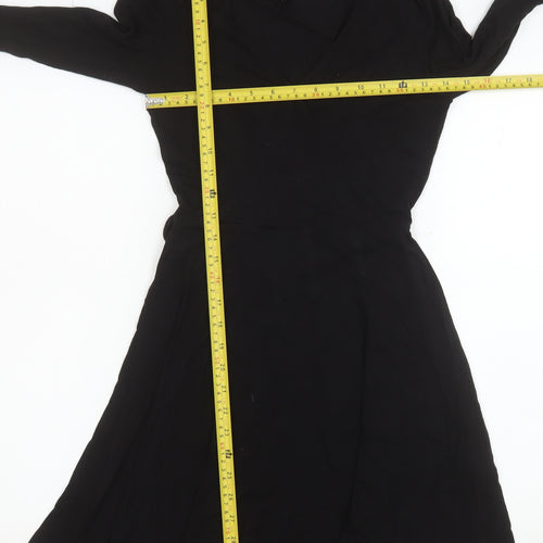 H&M Women Black Wrap Dress Size 6 Long Sleeve Viscose Stretch