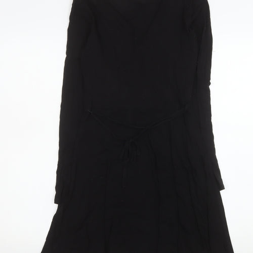 H&M Women Black Wrap Dress Size 6 Long Sleeve Viscose Stretch