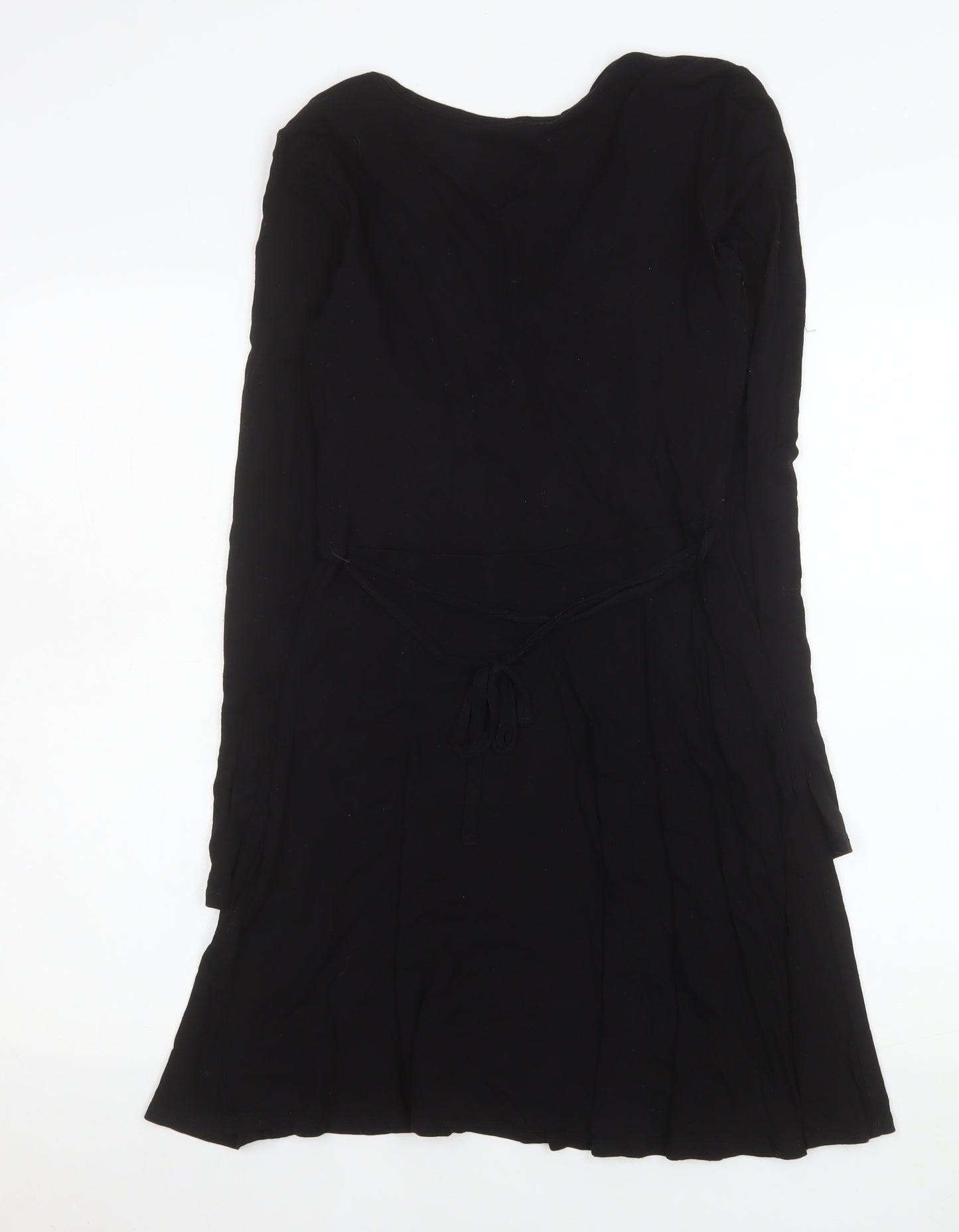 H&M Women Black Wrap Dress Size 6 Long Sleeve Viscose Stretch
