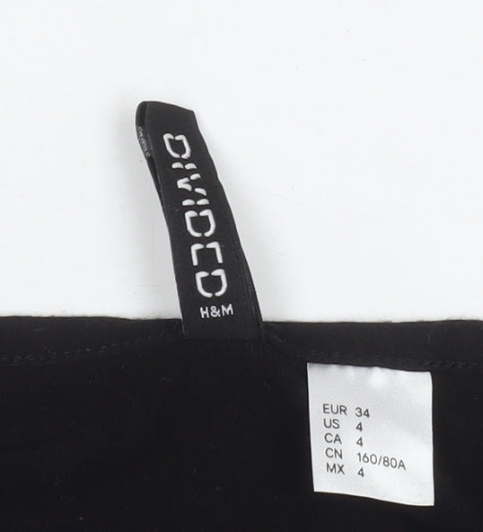 H&M Women Black Wrap Dress Size 6 Long Sleeve Viscose Stretch