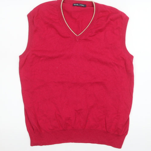 Woolovers Men's Red Cotton Cashmere V-Neck Sleeveless Jumper Vest M