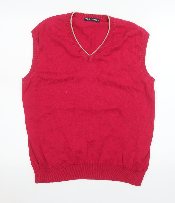 Woolovers Men's Red Cotton Cashmere V-Neck Sleeveless Jumper Vest M