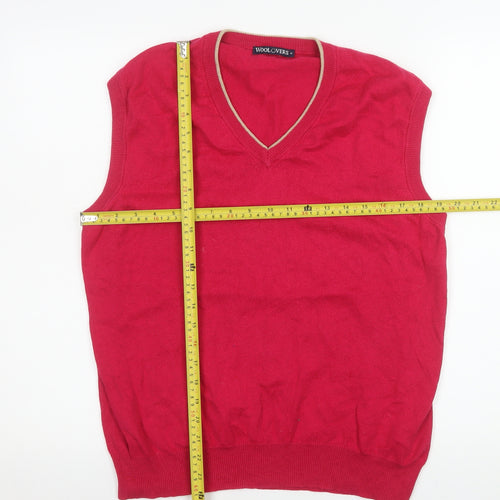 Woolovers Men's Red Cotton Cashmere V-Neck Sleeveless Jumper Vest M