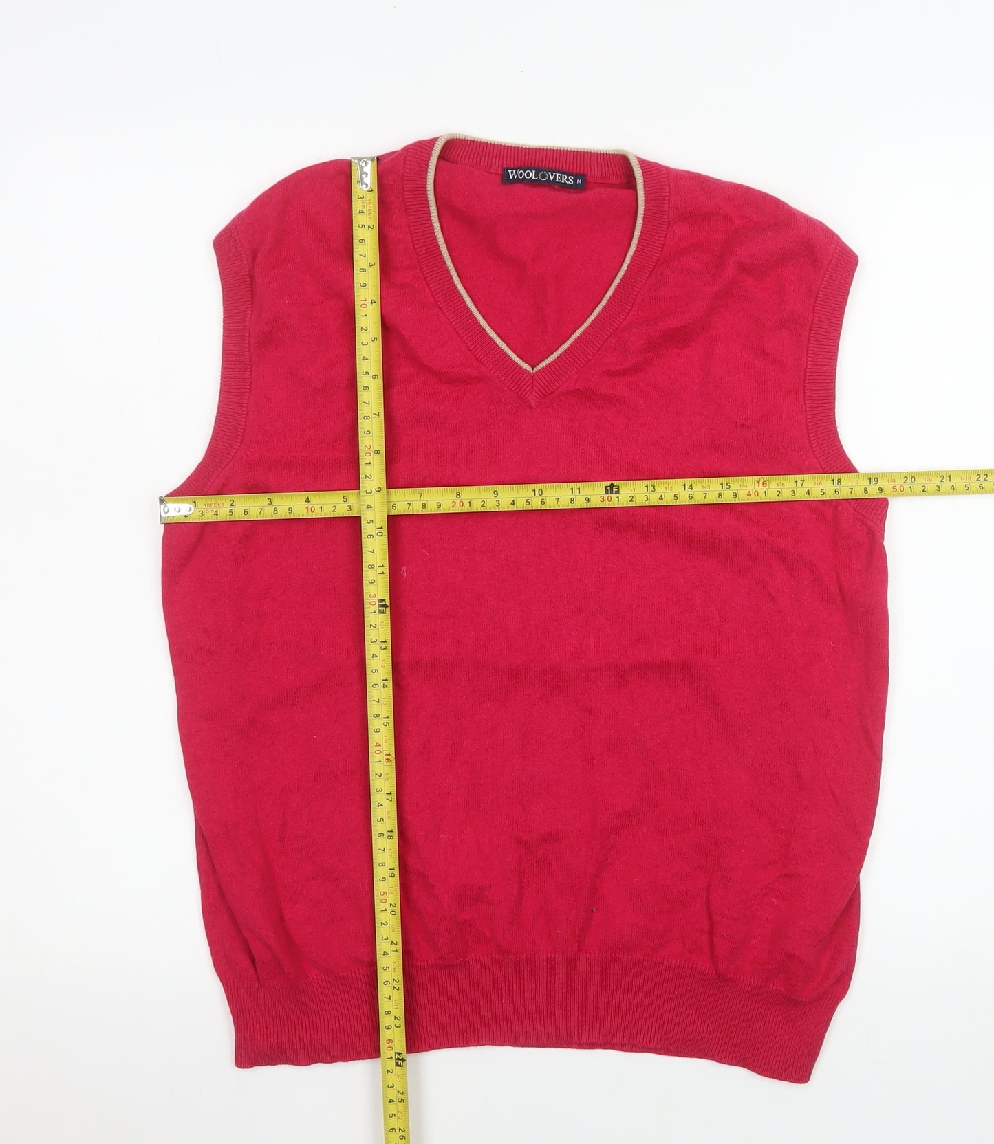Woolovers Men's Red Cotton Cashmere V-Neck Sleeveless Jumper Vest M
