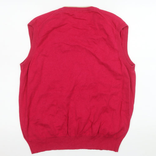 Woolovers Men's Red Cotton Cashmere V-Neck Sleeveless Jumper Vest M
