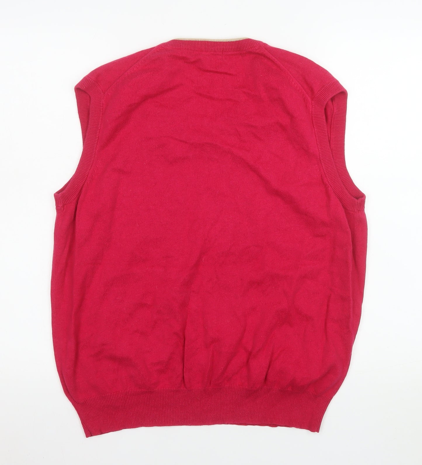 Woolovers Men's Red Cotton Cashmere V-Neck Sleeveless Jumper Vest M