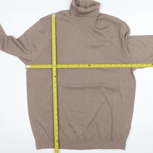 Marks and Spencer Men Beige Merino Wool Roll Neck Jumper M