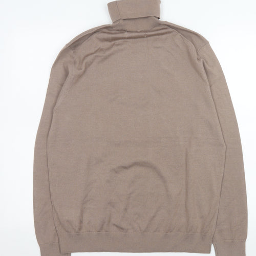 Marks and Spencer Men Beige Merino Wool Roll Neck Jumper M