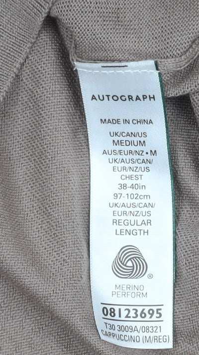 Marks and Spencer Men Beige Merino Wool Roll Neck Jumper M