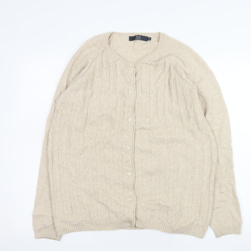 ISLE Essentials Womens Beige Cable Knit Cardigan Size 14-16 Wool Blend