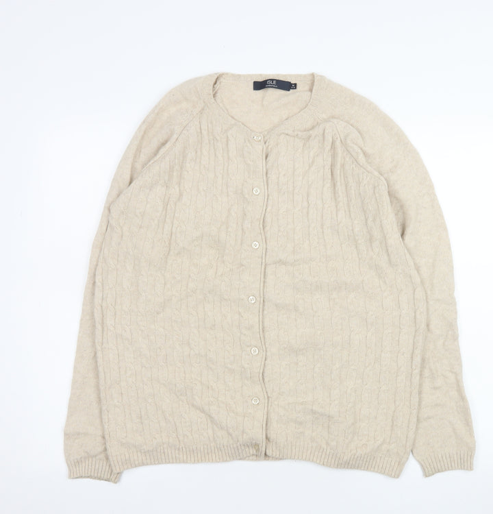 ISLE Essentials Womens Beige Cable Knit Cardigan Size 14-16 Wool Blend