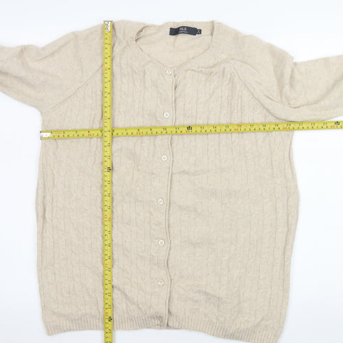ISLE Essentials Womens Beige Cable Knit Cardigan Size 14-16 Wool Blend