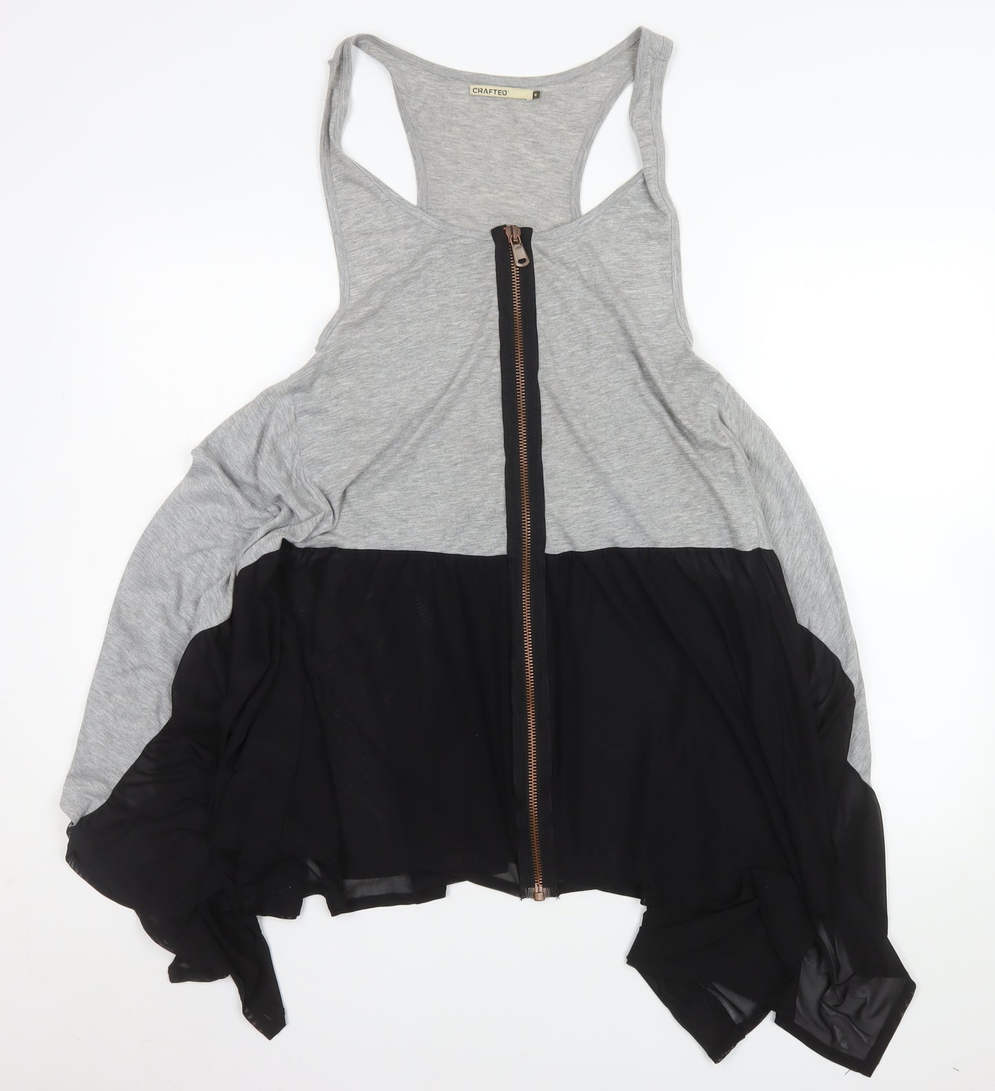 Crafted Womens Grey Black Size 8 Asymmetric Zip Dress
