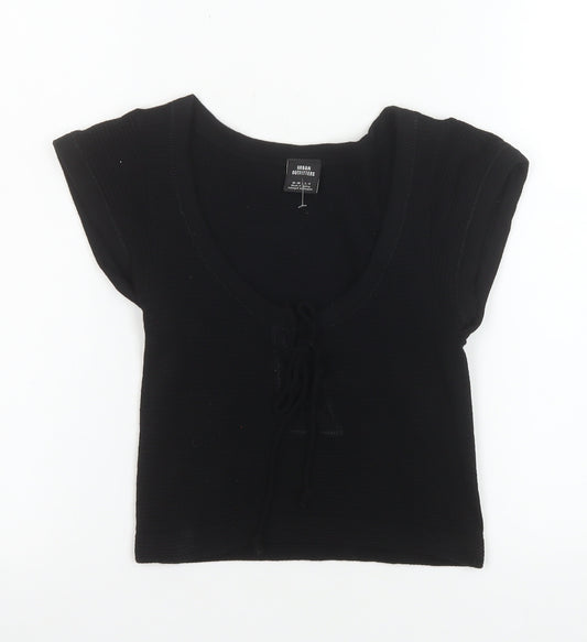 Urban Outfitters Women’s Black Cropped Lace-Up Jersey T-Shirt Size M