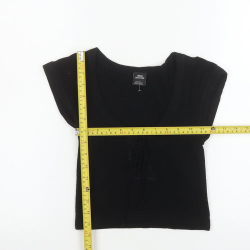 Urban Outfitters Women’s Black Cropped Lace-Up Jersey T-Shirt Size M