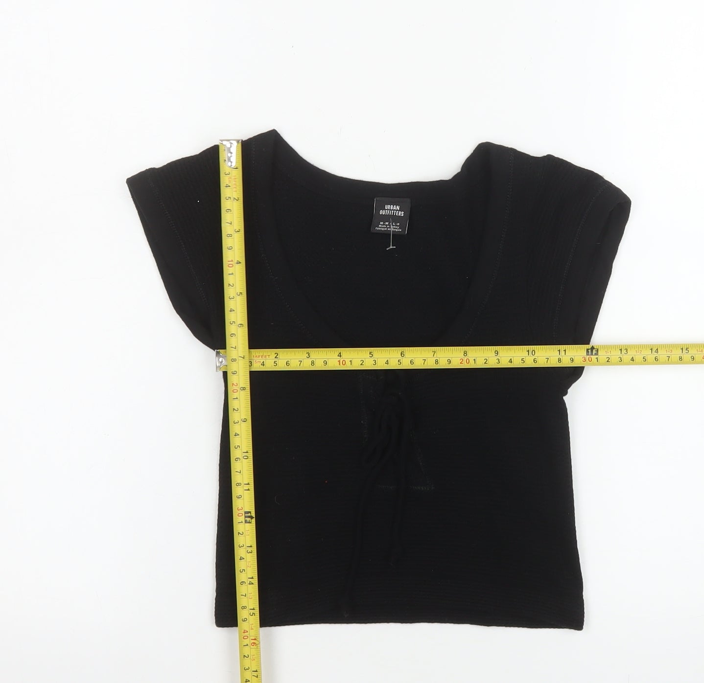 Urban Outfitters Women’s Black Cropped Lace-Up Jersey T-Shirt Size M