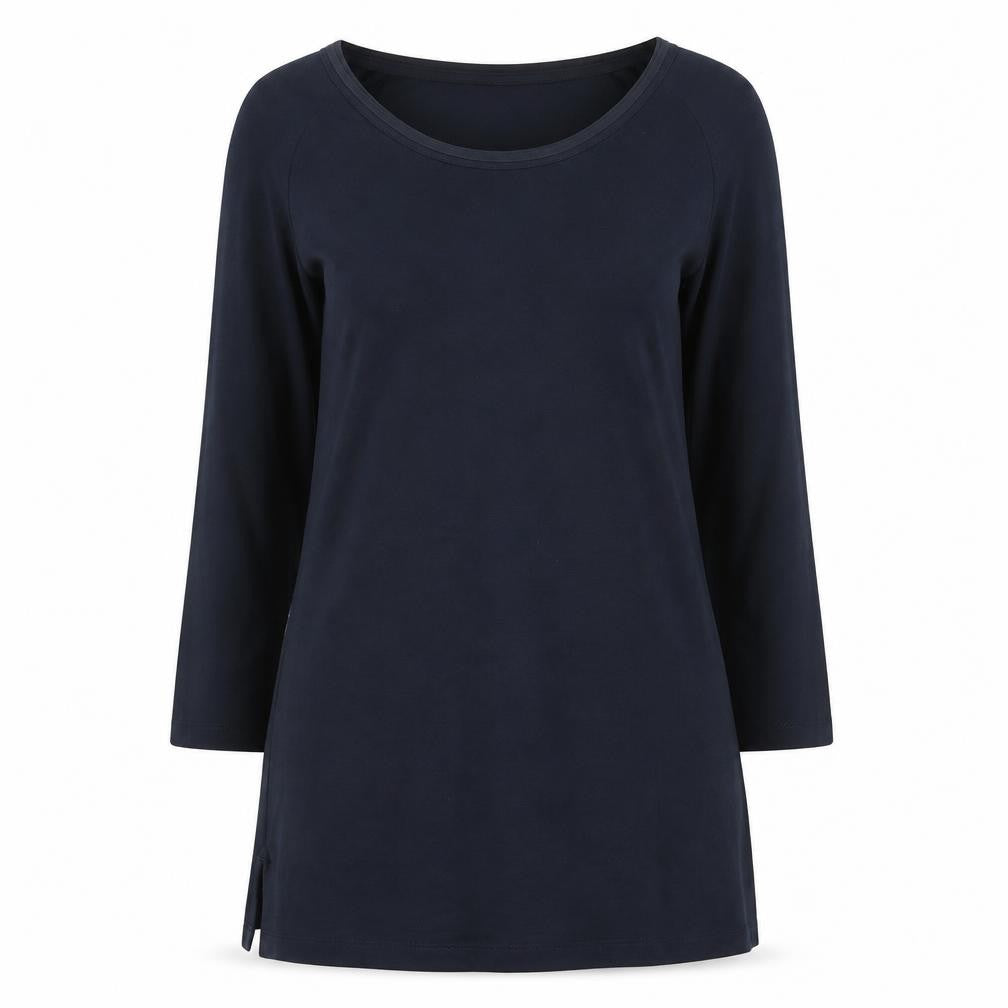 Front view of Lands' End Women's Blue Long Sleeve Basic Scoop Neck Top XS