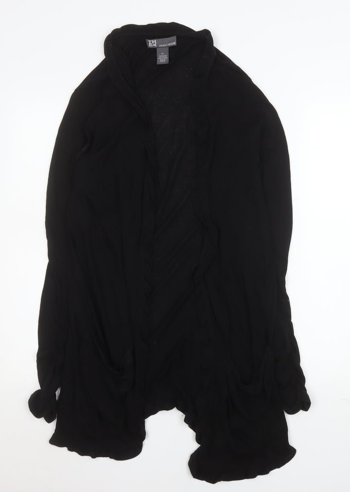 Chelsea & Theodore Women’s Black XL Open Ruffle Knit Cardigan