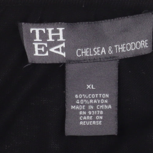 Chelsea & Theodore Women’s Black XL Open Ruffle Knit Cardigan