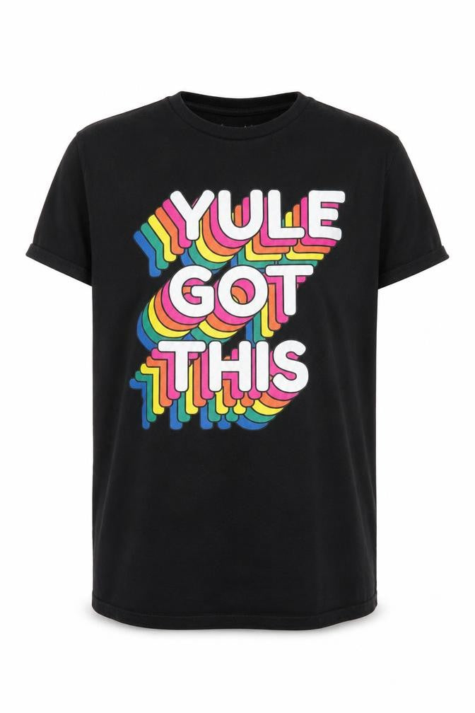 Front view of Batch1 Men's Black 'Yule Got This' Christmas Graphic T-Shirt, size M