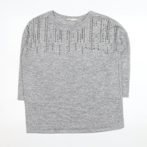 Tu Woman Grey Embellished Long Sleeve Tunic Top Size 10