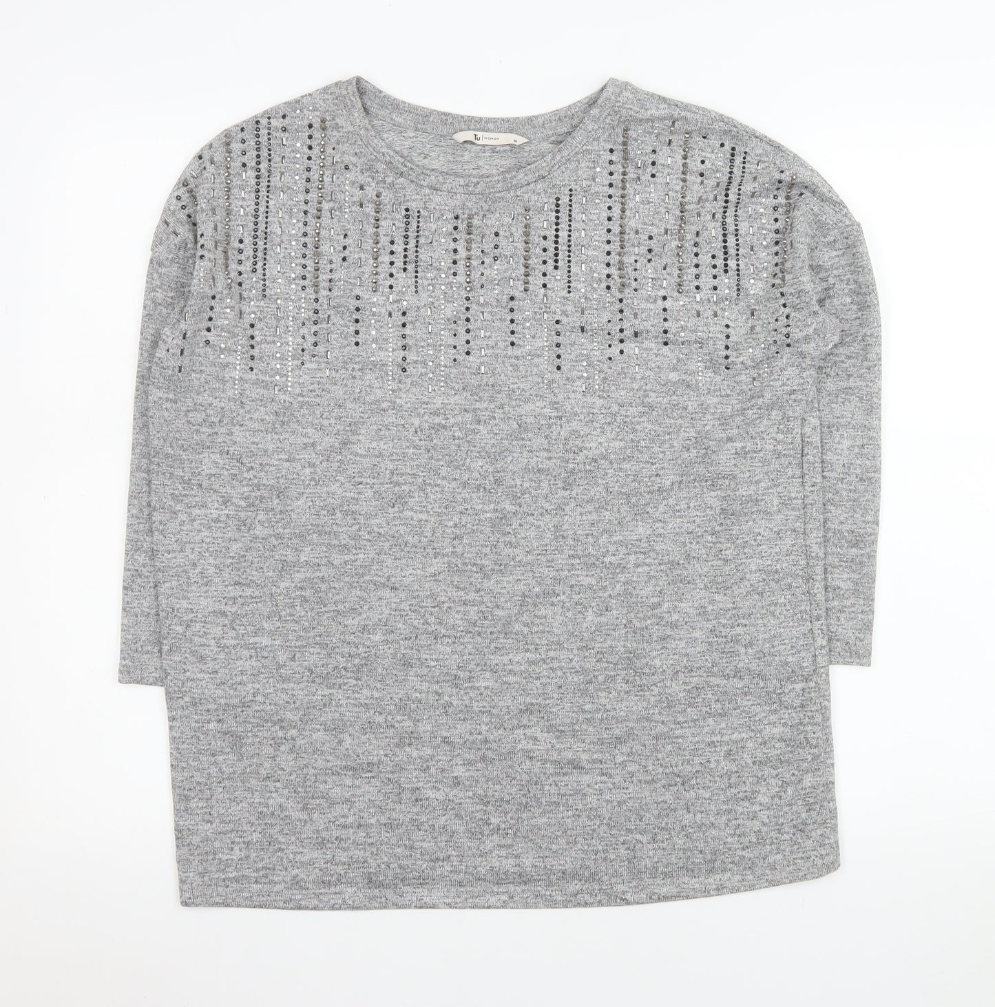 Tu Woman Grey Embellished Long Sleeve Tunic Top Size 10