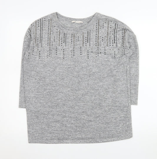 Tu Woman Grey Embellished Long Sleeve Tunic Top Size 10