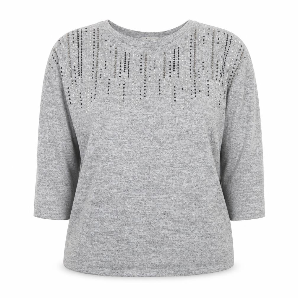 Front view of Tu Woman Grey Embellished Long Sleeve Tunic Top, size 10