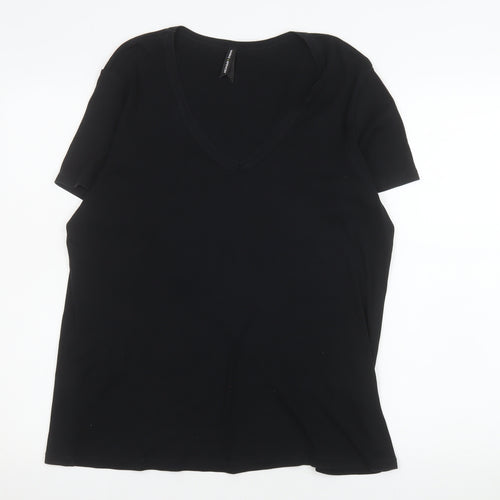Marks and Spencer Women's Black V-Neck Cotton T-Shirt UK 22
