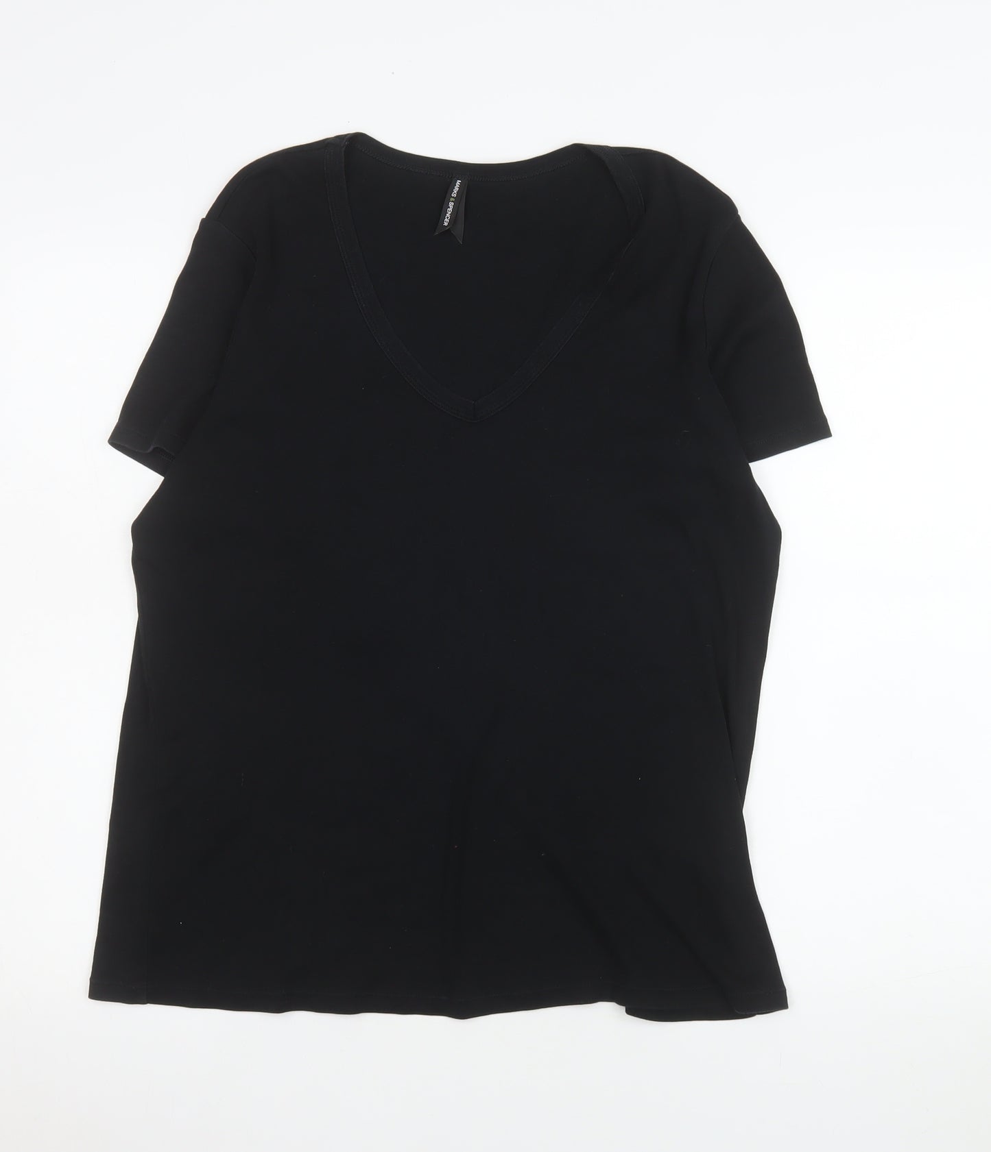 Marks and Spencer Women's Black V-Neck Cotton T-Shirt UK 22