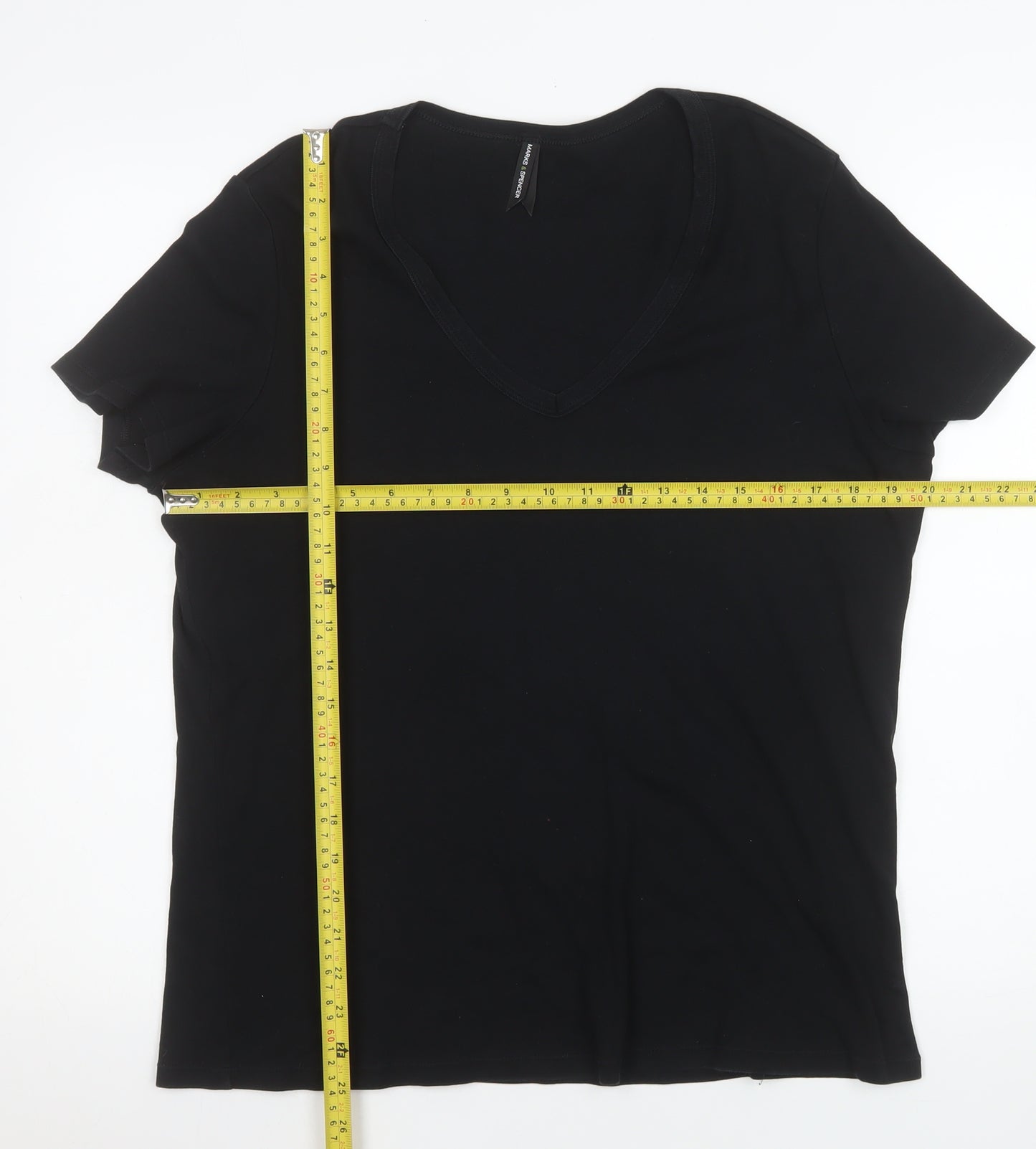 Marks and Spencer Women's Black V-Neck Cotton T-Shirt UK 22