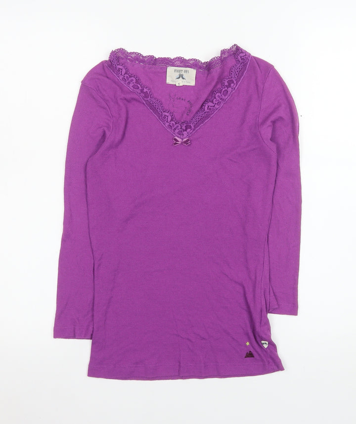 White Stuff Women's Purple Lace V-Neck Long Sleeve Nightshirt S