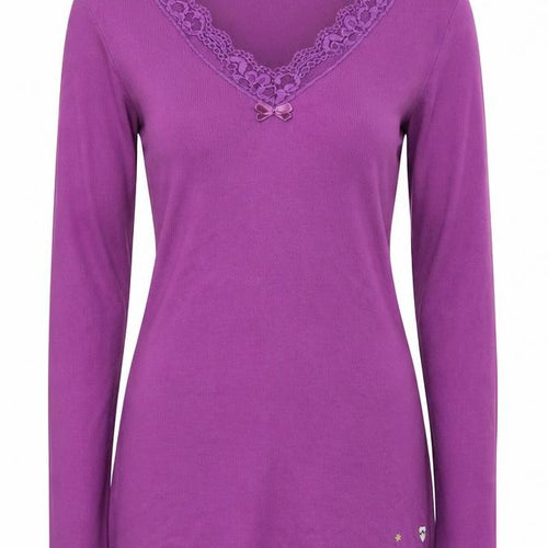 White Stuff Women's Purple Lace V-Neck Long Sleeve Nightshirt S