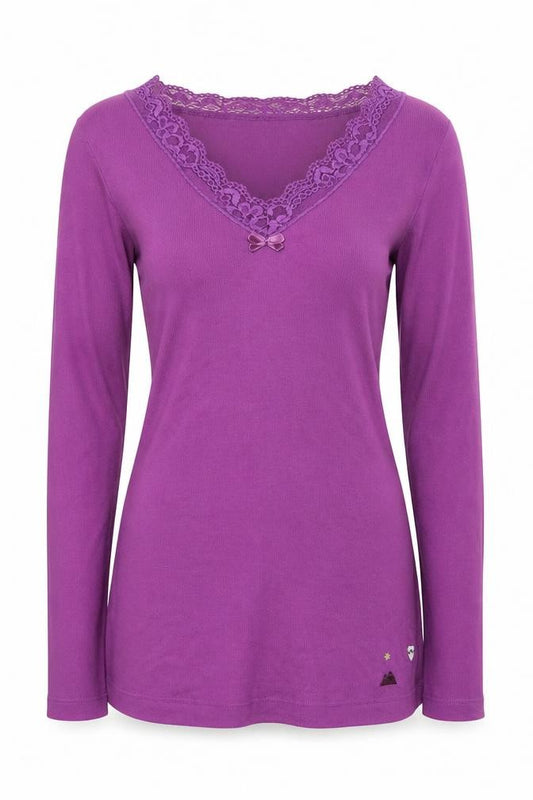 White Stuff Women's Purple Lace V-Neck Long Sleeve Nightshirt S